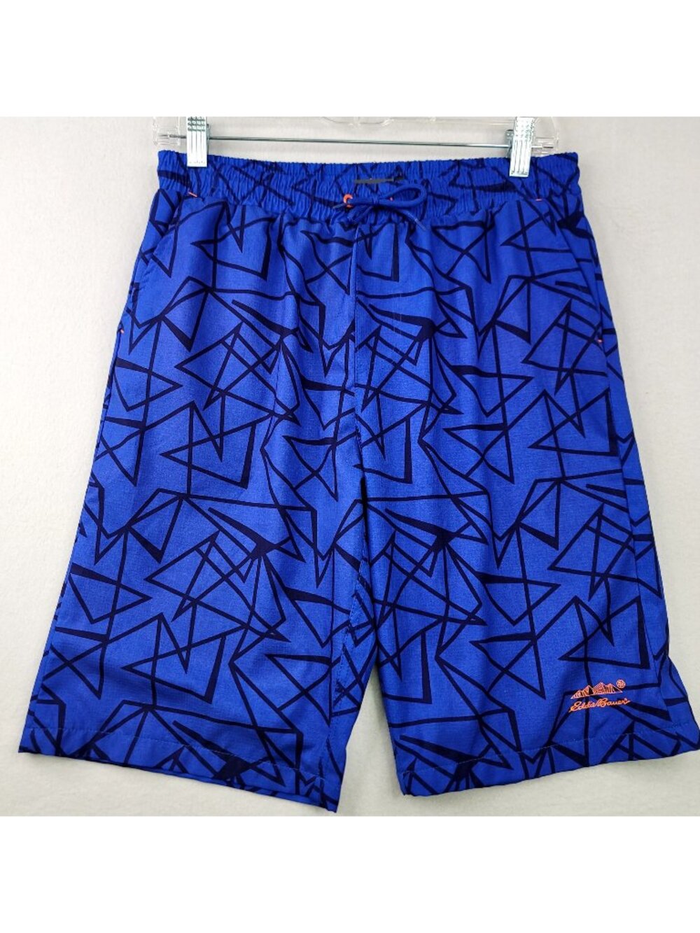 Eddie Bauer Boys XL Blue Orange Geometric Drawstring Swim Short Zip Pocket Beach